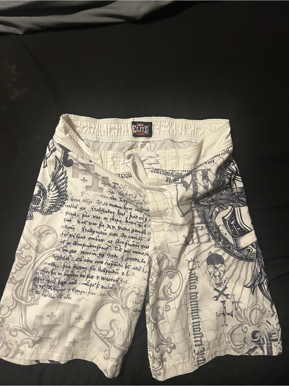 MMA Elite White Printed Swim/Board Shorts - Graphic Design